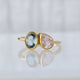 Oval Cut Natural Blue Sapphire With Pear Cut Pink Sapphire Twin Ring, Solid 14k Gold Petite 2 stone Ring, Engagement & Wedding Band Ring