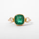 Cushion Cut Emerald & Diamond Wedding Ring, Three Stone Ring, Bezel Set Ring, Diamond Engagement Ring, Green Gemstone Ring, May Birthstone Ring, Statement Proposal Ring, Bridal Jewelry