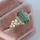 Emerald Cut Mint Tourmaline Engagement Ring, Diamond Cluster Ring in 14k Solid Yellow Gold