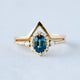 Natural Ocean Teal Sapphire Engagement Ring, Diamond Matching Stackable Bands, Vintage Teal Sapphire Ring Set, Gift For Her