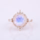 Gorgeous Moonstone Grand Engagement Ring,14k Rose Gold Halo Diamond Jewelry