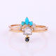 Pentagon Moonstone Blue Topaz Band Ring,14k Gold Marquise Turquoise Diamond Stack Jewelry