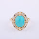 Oval Turquoise Ring, Emerald Ring, 14k Yellow Gold Gemstone Ring, Sapphire & Diamond Ring