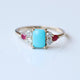 Turquoise,Diamond and Ruby Mother's Ring in Solid 14k Gold