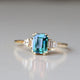 Teal Sapphire Engagement Ring, 14k Yellow Gold Emerald Cut Sapphire Ring, Baguette & Princess Cut Diamond Promise Ring