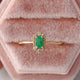 Natural Emerald & Diamond Wedding Ring, 14k Yellow Gold Hexagon Shape Halo Ring, Best Gift For Anniversary, Proposal Ring