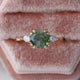 Moss Agate Engagement Ring, 14k Solid Gold Three Stone Ring, Side Pear Diamond Ring, Stackable Ring, Fine Jewelry