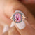 Oval Pink Sapphire With Ceylon Blue Sapphire Halo Ring, 14k Solid Gold Unique Engagement Ring, Best Gift For Her, Proposal Ring