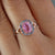 Oval Pink Sapphire With Ceylon Blue Sapphire Halo Ring, 14k Solid Gold Unique Engagement Ring, Best Gift For Her, Proposal Ring