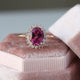 Pink Tourmaline Floral Ring, 14k Solid Gold Engagement Ring, Oval Tourmaline With Diamond Halo Ring, Promise Ring