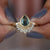 Genuine Pear Teal Sapphire With Natural SI Clarity Diamonds Ring, Solid 14k Yellow Gold Attached Crown Ring Set