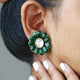 Green Emerald Flower Stud Earrings, Giant Stud Earrings, Bezel Set Big Stud Earrings, 14k Solid Gold Flower Studs, Unique Ruby Earrings,