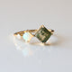 Moss Agate, Opal & Diamond Unique Ring In 14k Solid Gold, Princess Moss Agate Ring, Engagement Ring, Women's Jewelry,