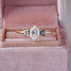 Hexagon Moissanite Engagement Ring, Princess Cut Teal Sapphire Three Stone Ring, 14k Solid Gold Wedding Ring, Stackable Ring