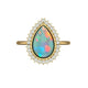 3Ct Ethiopian Pear Teardrop Opal Beautiful Engagement Ring, Natural White Diamonds 14k Yellow Gold Halo Unique Wedding Handmade Ring