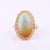 Ethiopian Opal Chain Ring, Solid 14k Yellow Gold Oval Shaped Handmade Fine Jewelry