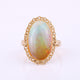 Ethiopian Opal Chain Ring, Solid 14k Yellow Gold Oval Shaped Handmade Fine Jewelry