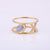 Natural Blue Fire Moonstone X O Ring,14k Gold SI Clarity Diamond Double Band Jewelry