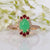 Oval Green Chrysoprase, Trio Ruby with Natural Pave Diamonds Halo Wedding Ring from Solid 14k Yellow Gold