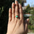 Oval Green Chrysoprase, Trio Ruby with Natural Pave Diamonds Halo Wedding Ring from Solid 14k Yellow Gold