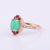 Oval Green Chrysoprase, Trio Ruby with Natural Pave Diamonds Halo Wedding Ring from Solid 14k Yellow Gold