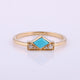 Kite Turquoise Wedding Ring, Solid 14k Yellow Gold, SI Clarity Diamond Jewelry