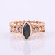 Natural Marquise Teal Sapphire Gemstone Ring, Solid 14k Rose Gold 3 Ring Band Set Jewelry