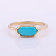 Genuine Turquoise Hexagon Ring, Solitaire Ring, 14k Yellow Gold, Petite Jewelry