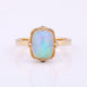 Genuine Opal Rectangle Ring, Blue Sapphire & Emerald Ring 14k Solid Yellow Gold jewelry For Gift