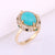 Oval Turquoise Ring, Emerald Ring, 14k Yellow Gold Gemstone Ring, Sapphire & Diamond Ring