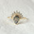 Solid 14k Gold Pear Moss Agate and Natural Diamonds 2 Row Crown Band Ring