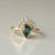 Genuine Pear Teal Sapphire With Natural SI Clarity Diamonds Ring, Solid 14k Yellow Gold Attached Crown Ring Set