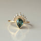 Genuine Pear Teal Sapphire With Natural SI Clarity Diamonds Ring, Solid 14k Yellow Gold Attached Crown Ring Set