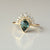 Genuine Pear Teal Sapphire With Natural SI Clarity Diamonds Ring, Solid 14k Yellow Gold Attached Crown Ring Set