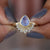 2 Row Natural Diamonds Crown in Solid 14k Yellow Gold, Pear Ceylon Blue Sapphire Bridal Ring in Solid Gold Wedding Band