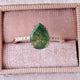 Solid 14k Rose Gold Double Prong Set Ring Natural Pear Moss agate gemstone with side natural diamonds Jewelry