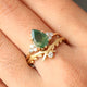 Pear Moss Agate & Diamond Ring Set, 14k Yellow Gold Matching Band Rings, Engagement Ring Set, Unique Leaf Ring