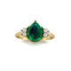 Pear Cut Emerald Solitaire Engeagement Ring, 14K Sold Gold Ring, Trio Diamond With Emerald Ring, By MonBijoutier